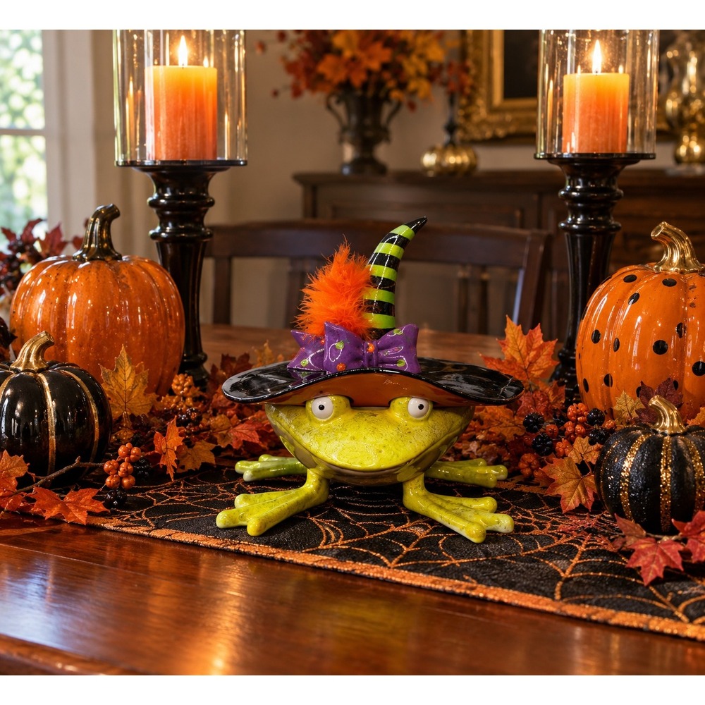 VTG Kitschy Patience Brewster Dept 56 Halloween Frog Candy Dish Lid whimsical